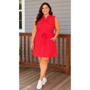 KUT From The Kloth Pink Utility Shirt Dress Sleeveless Drawstring Large